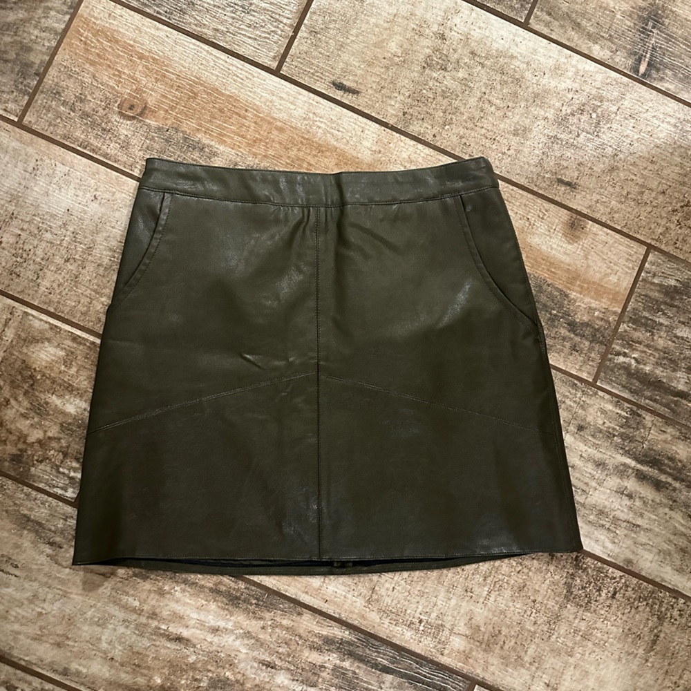 Olive Green Leather Skirt